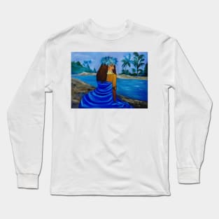 HULA GIRL ON THE BEACH IN BLUE Long Sleeve T-Shirt